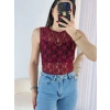 Bordo Transparan Dantel Bluz