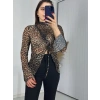 Fendy Büzgülü Leopar Bluz