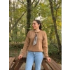 Fular detay düz yaka kazak bej