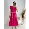 Fuşya Kemerli Midi Boy Elbise