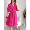 Fuşya Kravuze Kemerli Elbise