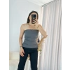 Gri Çift Yırtmaçlı Straplez Bluz