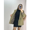 Haki Leopar Astarlı Atlas Kumaş Blazer Ceket