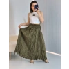 Haki Yeşil Kraşlı Pamuk Uzun Etek
