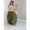 Haki Yeşil Kraşlı Pamuk Uzun Etek