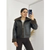 İçi Kürklü Suni Deri Biker Ceket