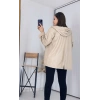 Kapşonlu Bej Deri Yağmurluk