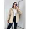 Kapşonlu Bej Deri Yağmurluk