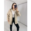 Kapşonlu Bej Deri Yağmurluk