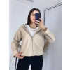 Kapşonlu Bej Deri Yağmurluk