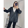 Kapşonlu Siyah Deri Yağmurluk