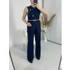 Kemerli Yelekli Pantolon ikili Takım Lacivert