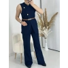 Kemerli Yelekli Pantolon ikili Takım Lacivert