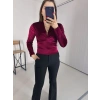 Kravuze Yaka Kadife Bluz Bordo