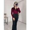 Kravuze Yaka Kadife Bluz Bordo