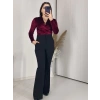 Kravuze Yaka Kadife Bluz Bordo