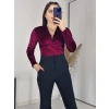 Kravuze Yaka Kadife Bluz Bordo