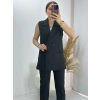 Kravuze Yaka Yelek Pantolon Takım Siyah