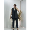Kravuze Yaka Yelek Pantolon Takım Siyah
