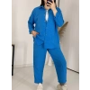 Mavi Keten Pantolon Gömlek İkili Takım