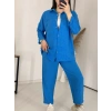 Mavi Keten Pantolon Gömlek İkili Takım