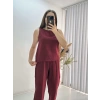Modal Dokulu Kolsuz Takım Bordo