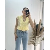 Önü Fırfır Detaylı Gömlek Bluz Sarı