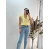 Önü Fırfır Detaylı Gömlek Bluz Sarı
