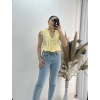 Önü Fırfır Detaylı Gömlek Bluz Sarı