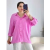 Pembe Çizgili omuz Düşük Gömlek