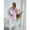 Pembe Pul Detay çizgili Gömlek