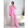 Pembe Şal Yaka Bağlama Detay Ceket Pantolon Takım