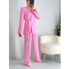 Pembe Şal Yaka Bağlama Detay Ceket Pantolon Takım