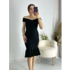 Siyah Çapraz Yaka Kolsuz Etek Ucu Valonlu Kalem Elbise