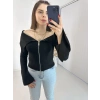 Siyah Fermuarlı İspanyol Kol Ottoman Bluz
