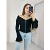 Siyah Fermuarlı İspanyol Kol Ottoman Bluz