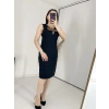 Siyah Göğüs Kemerli Klasik Elbise