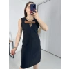 Siyah Göğüs Kemerli Klasik Elbise