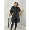 Siyah Kapişonlu Uzun Şişme Yelek