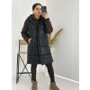 Siyah Kapişonlu Uzun Şişme Yelek