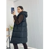 Siyah Kapişonlu Uzun Şişme Yelek