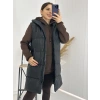 Siyah Kapişonlu Uzun Şişme Yelek