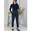 Siyah Kemerli Boru Paça Kumaş Pantolon