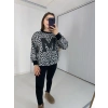 Siyah Leopar Desen Harf Detaylı Sweathirt