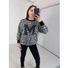 Siyah Leopar Desen Harf Detaylı Sweathirt