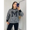 Siyah Leopar Desen Harf Detaylı Sweathirt