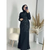 Taş Detay Abiye Elbise Siyah