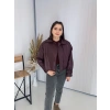Tasarım Parçalı Kısa Deri Ceket Bordo