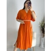 Turuncu Kravuze Kemerli Elbise