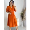 Turuncu Kravuze Kemerli Elbise